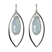 Turquoise Long Gemstone Marquise Earrings in Silver