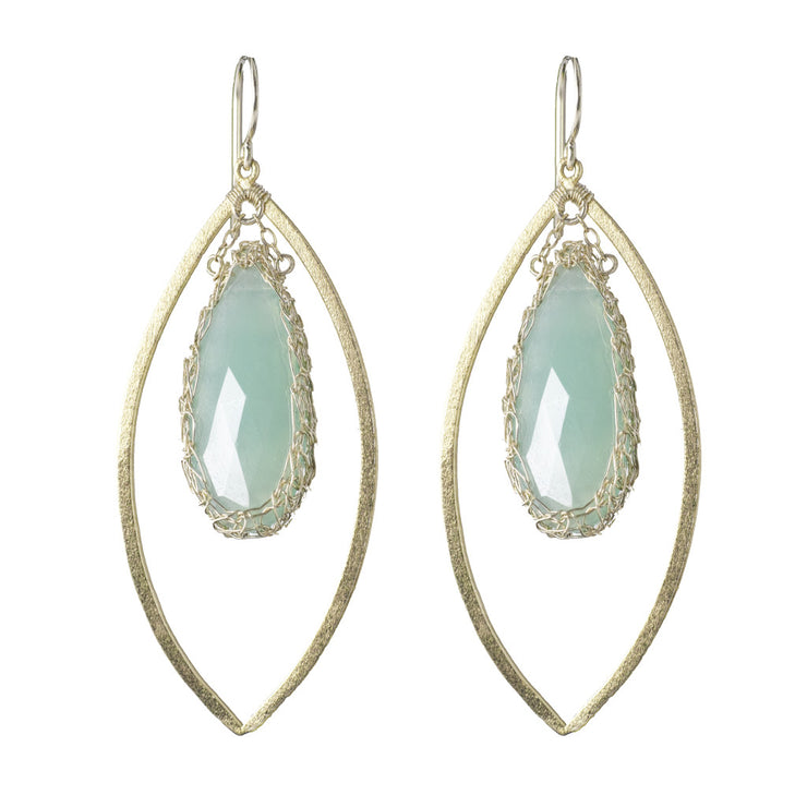 Turquoise Long Gemstone Marquise Earrings in Gold