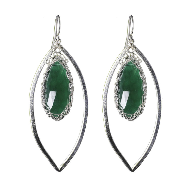 Green Onyx Long Gemstone Teardrop Marquise in Silver
