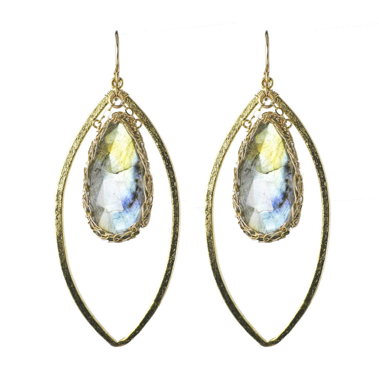 Long Gemstone Marquise Earrings in Gold