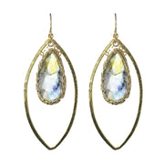 Quartz Long Gemstone Marquise Earrings in Gold
