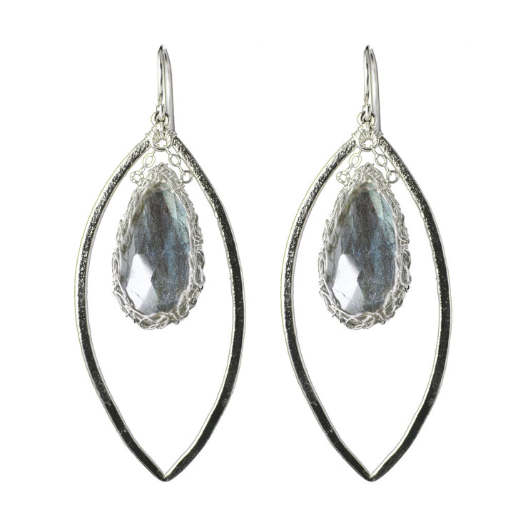 Long Gemstone Marquise Earrings in Silver