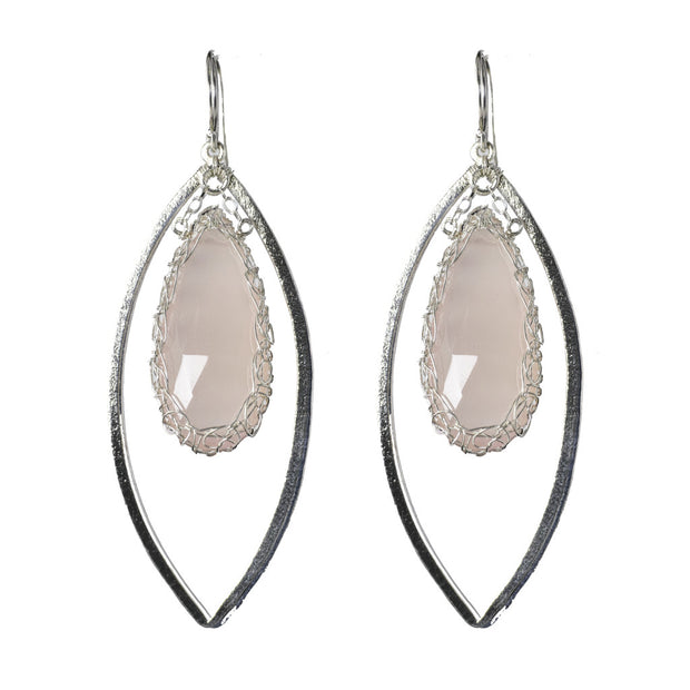 Long Gemstone Marquise Earrings in Silver