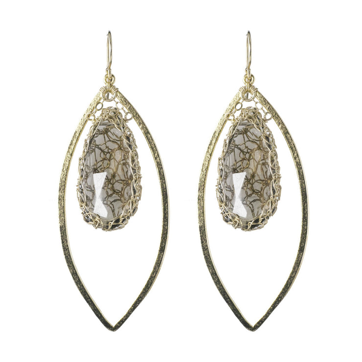 Quartz Long Gemstone Marquise Earrings in Gold