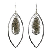Quartz Long Gemstone Marquise Earrings in Silver