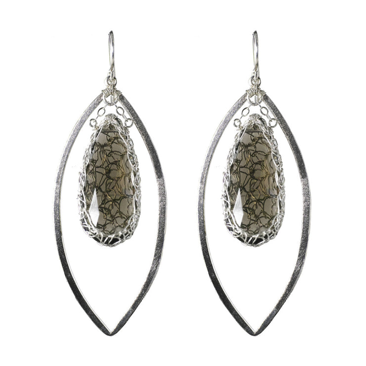 Quartz Long Gemstone Marquise Earrings in Silver