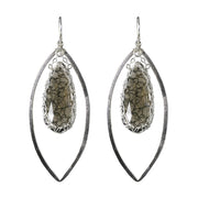 Long Gemstone Marquise Earrings in Silver