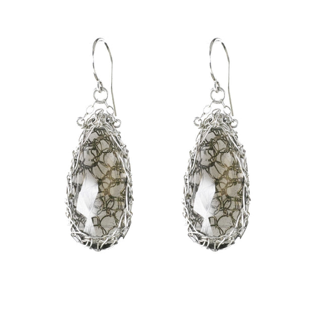 Long Gemstone Teardrop Earrings in Silver
