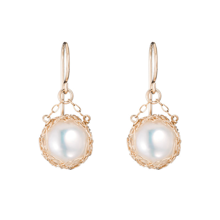 Small Ivory Pearl Dangle Earrings Gold