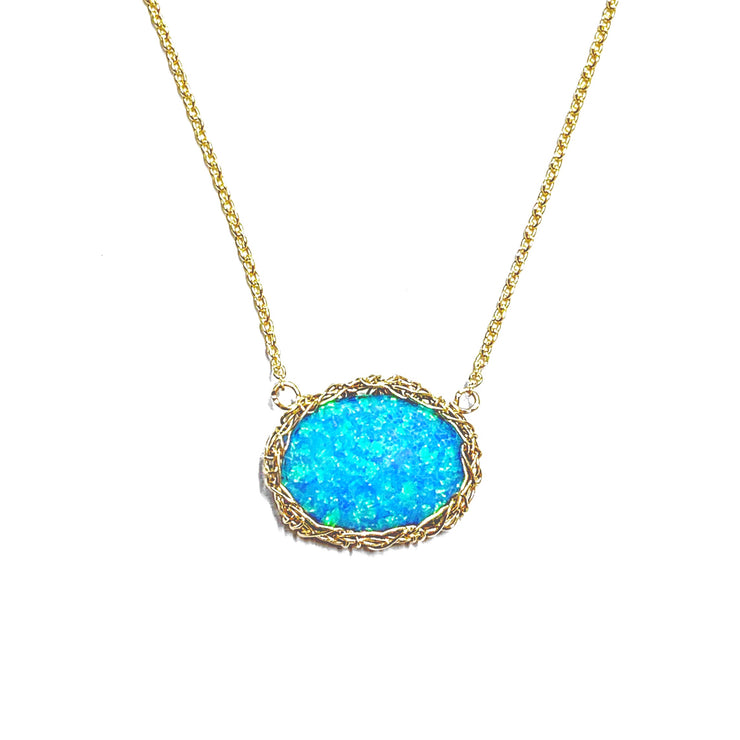 Sea Opal Oval Necklace In Gold