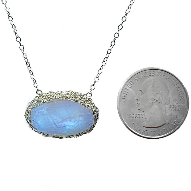 Haumea Rainbow Moonstone Necklace in Silver