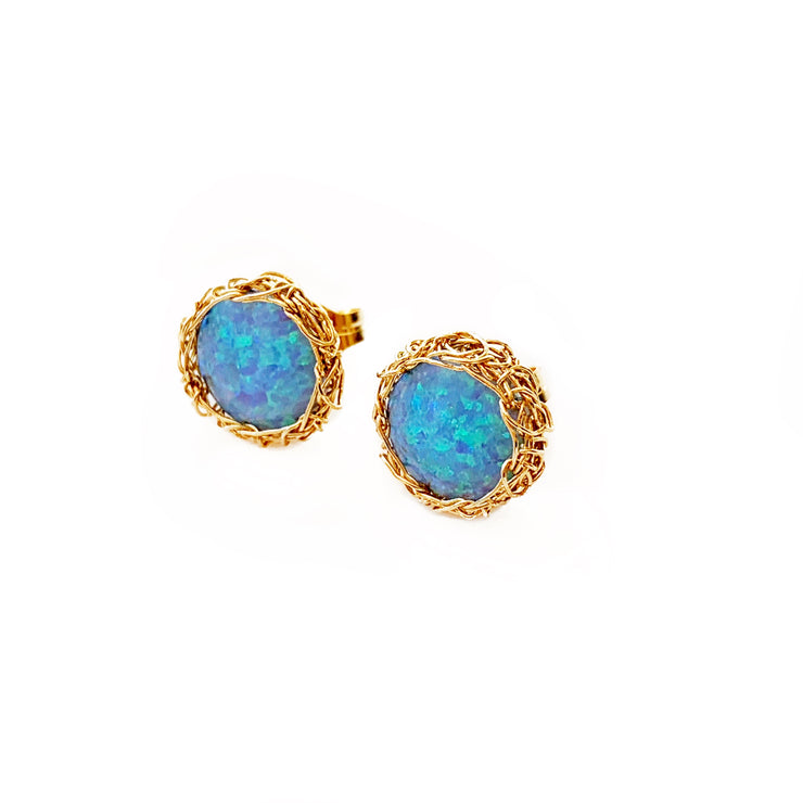 Sea Opal Post Earrings in Gold