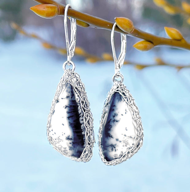 Organic Dendritic Opal Earrings In Silver