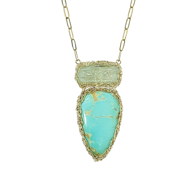 Royston Turquoise And Aquamarine Necklace In Gold