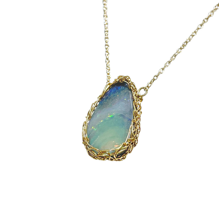 14 Karat Gold Teardrop Boulder Opal Necklace