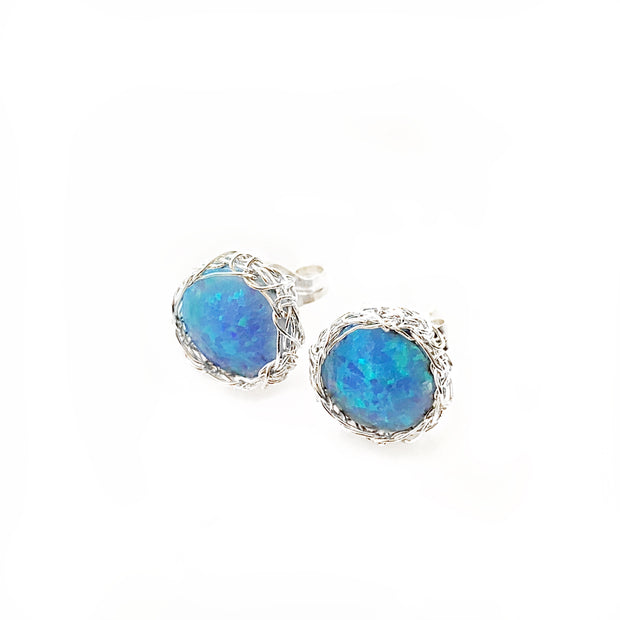 Sea Opal Post Earrings in Silver