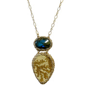 Labradorite & Dendritic Limestone Necklace in Gold