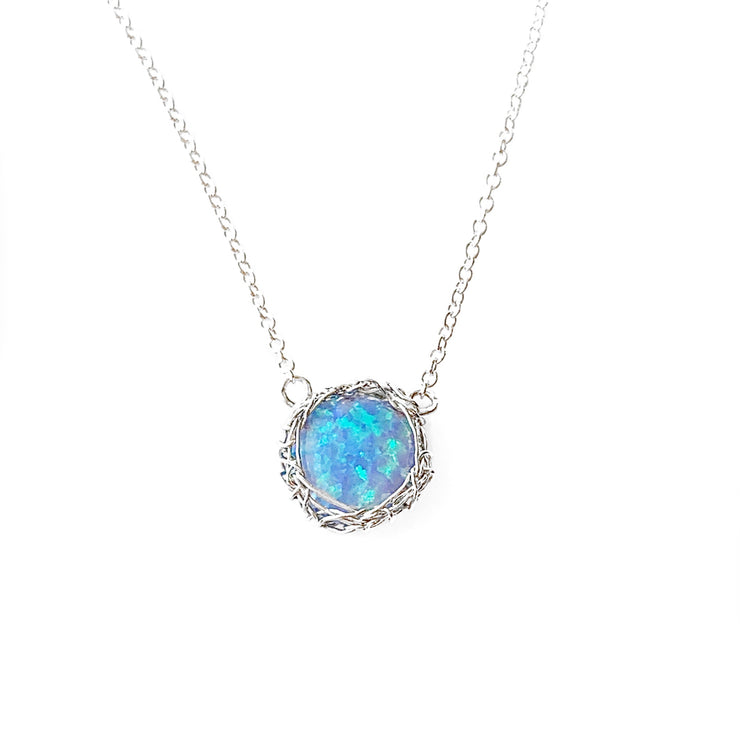 Sea Opal Round Necklace In Silver