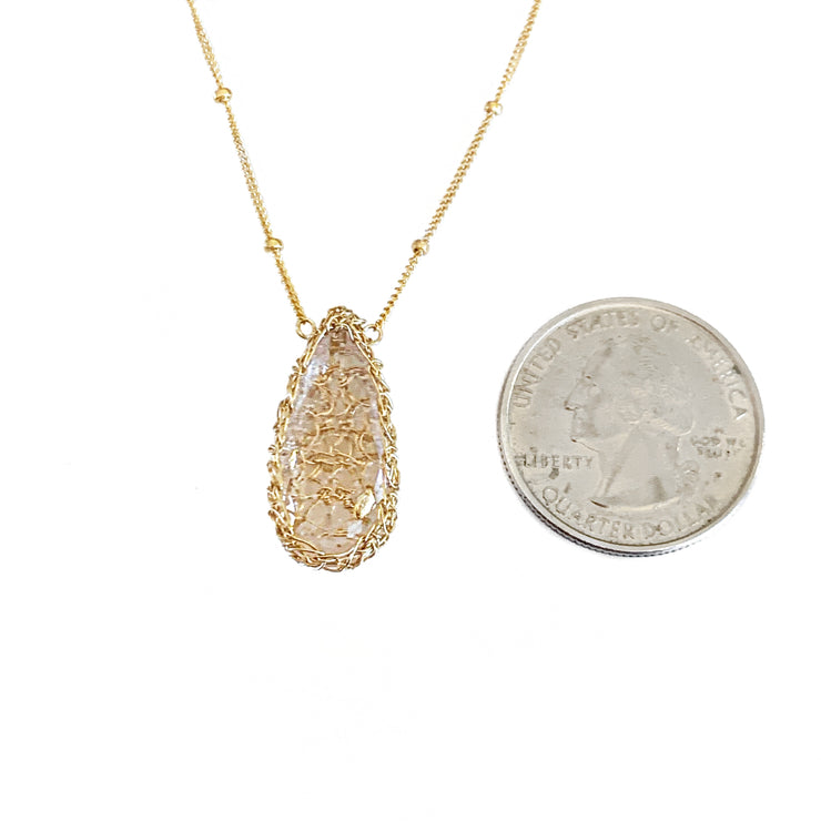 Morganite Small Teardrop Necklace in Gold