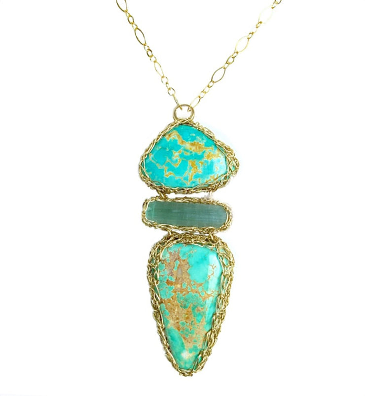 Royston Turquoise And Indicolite Tourmaline Necklace In Gold