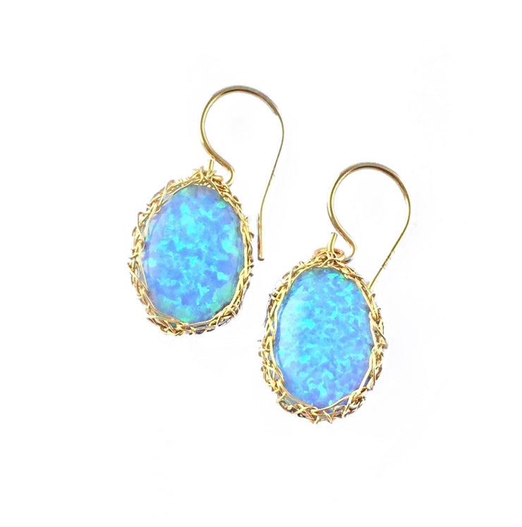 Sea Opal Oval Earrings in Gold