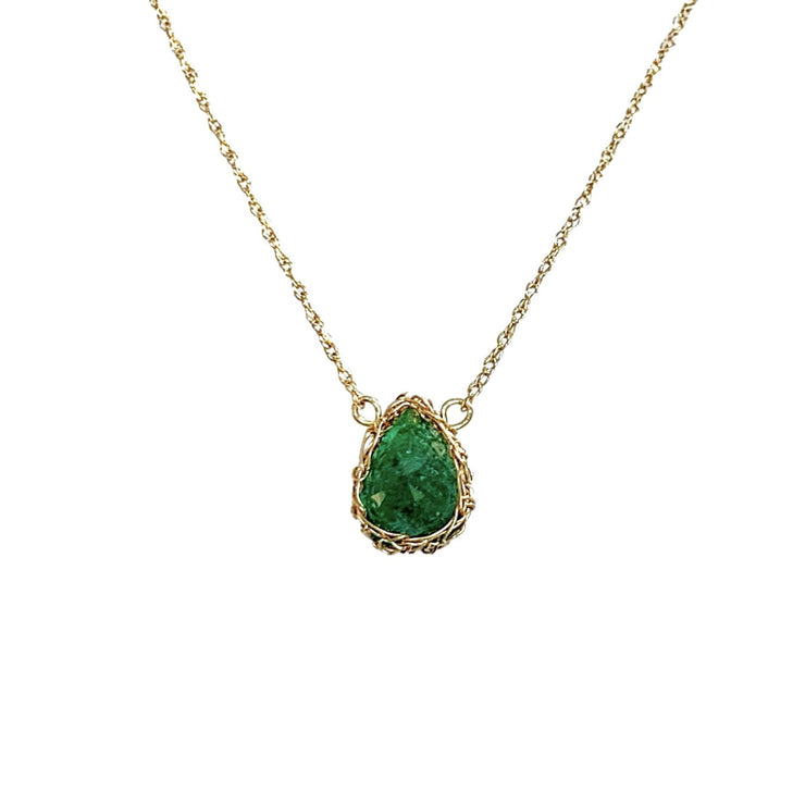 14 Karat Emerald Drop Necklace