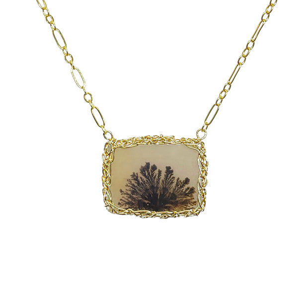 Square Dendritic Agate Necklace In Gold