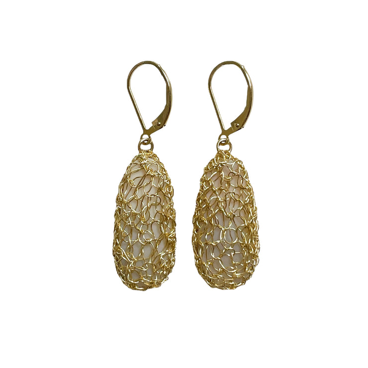 Organic Dendritic Agate Earrings In Gold