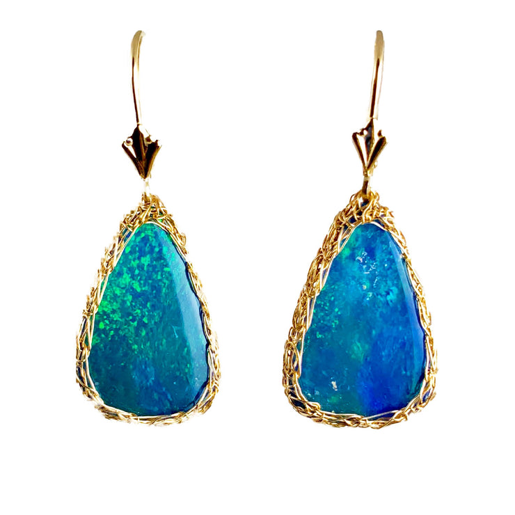 14 Karat Gold Boulder Opal Earrings