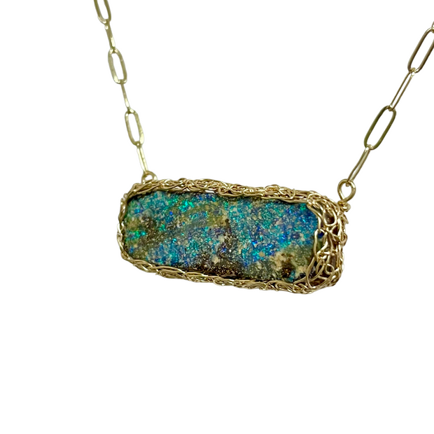 14kt Australian Boulder Opal  Rectangle Necklace