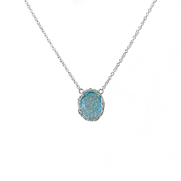 Blue Topaz Rose Cut Necklace Silver