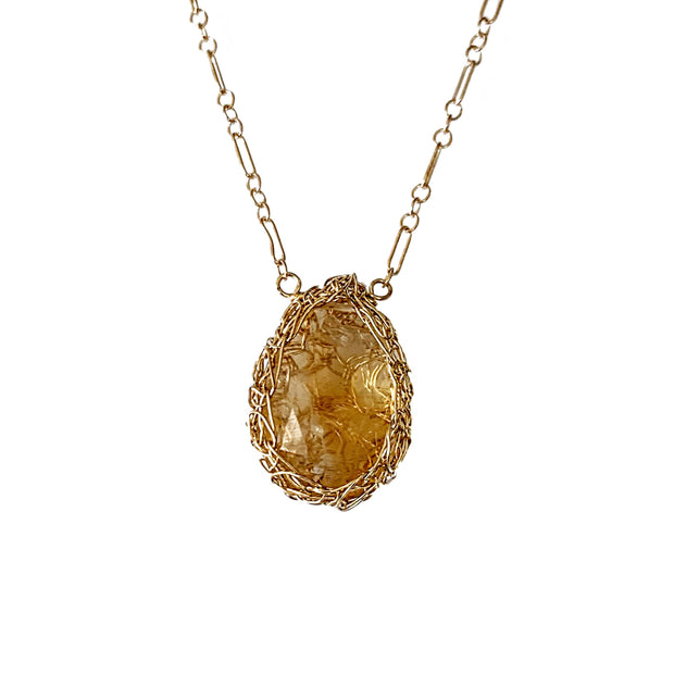 Large Citrine Drop Necklace In Gold