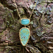 Indicolite Tourmaline and Turquoise Necklace In Gold