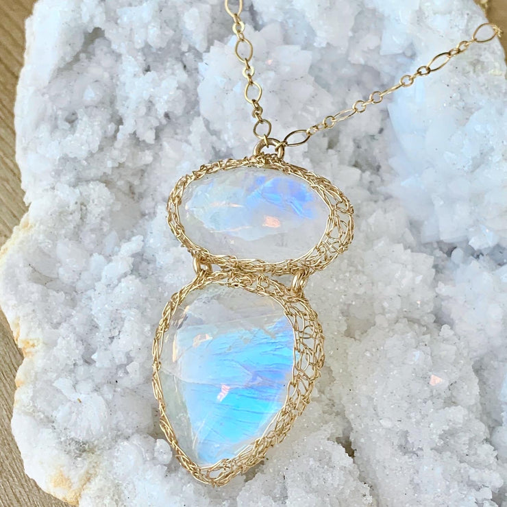 Double Rainbow Moonstone Necklace in Gold