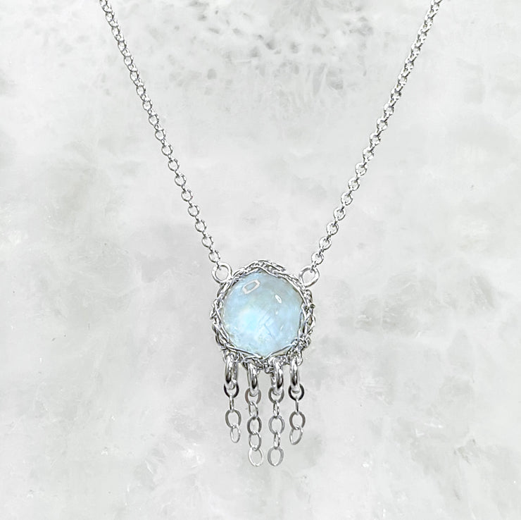 Moonstone Jellyfish Necklace In Silver