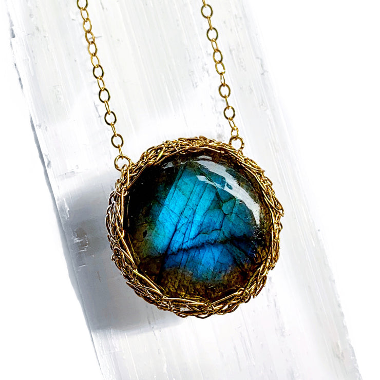 Labradorite New Moon Necklace In Gold