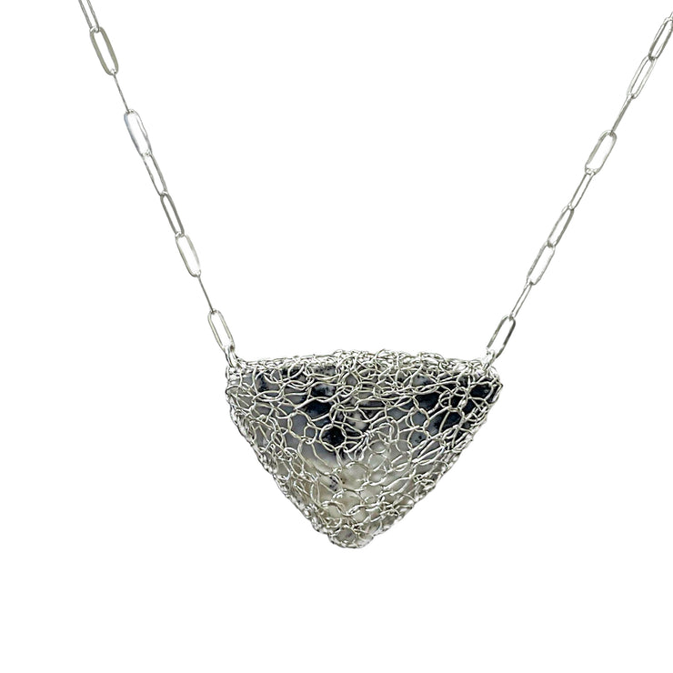 Triangular Dendritic Opal Necklace In Silver
