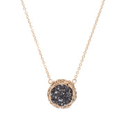 Dusty Black Small Round Druzy Necklace in Gold