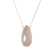 Pink Chalcedony Long Teardrop Necklace in Gold