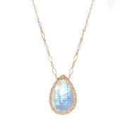 Large Moonstone Long Teardrop Necklace in Gold
